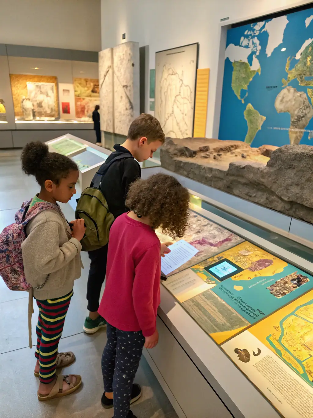 A photograph of children participating in an interactive history workshop at the MAISON DITE DES TEMPLIERS MUSEE DE SALERS, showcasing hands-on learning and engagement with historical artifacts.