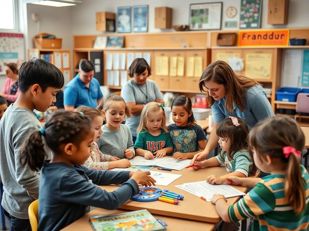 A photograph depicting a group of children participating in an interactive history workshop at MAISON DITE DES TEMPLIERS MUSEE DE SALERS, surrounded by historical artifacts and engaging learning materials.