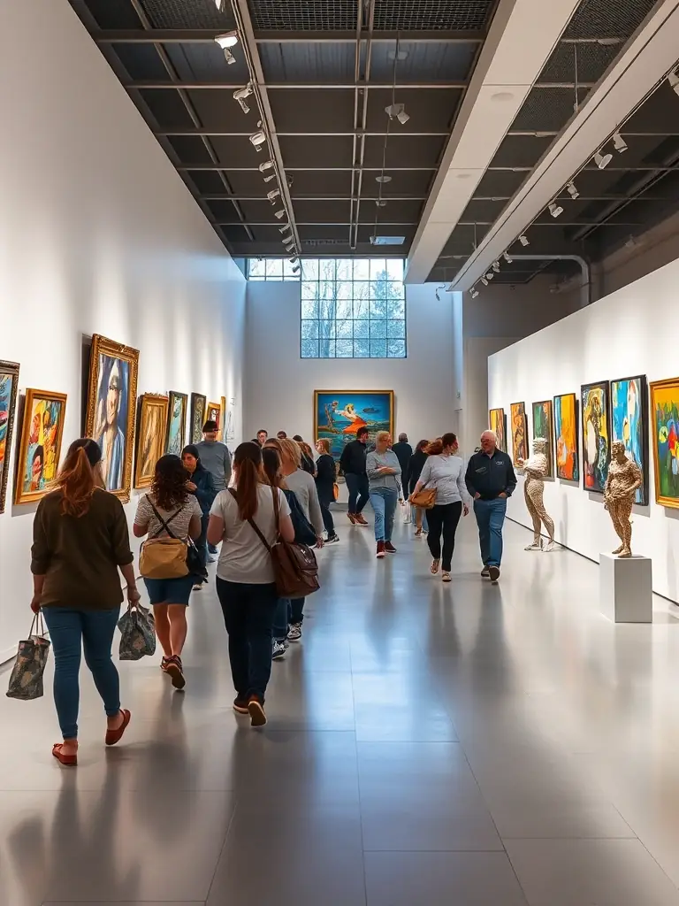 A photograph of a temporary art exhibition featuring local artists at the MAISON DITE DES TEMPLIERS MUSEE DE SALERS, highlighting the museum's support for contemporary art.
