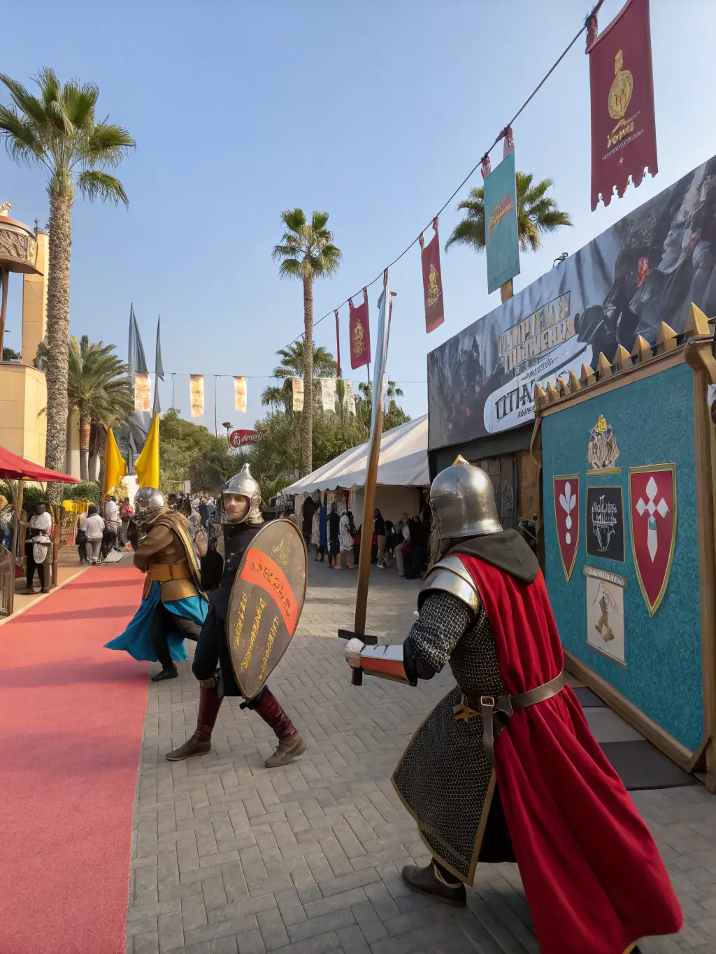 A photograph of a historical reenactment event taking place in front of the MAISON DITE DES TEMPLIERS MUSEE DE SALERS, creating a lively and immersive experience for visitors.
